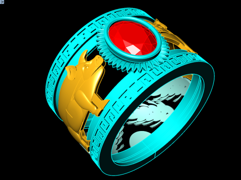 Anel de porco duplo - Anel de porco - Anel de pedra oval - Anel masculino - N710 Modelo de Impressão 3D