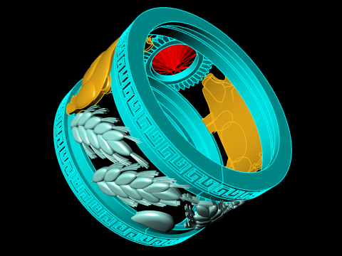 Anel de porco duplo - Anel de porco - Anel de pedra oval - Anel masculino - N710 Modelo de Impressão 3D