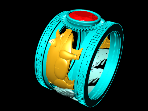 Anel de porco duplo - Anel de porco - Anel de pedra oval - Anel masculino - N710 Modelo de Impressão 3D