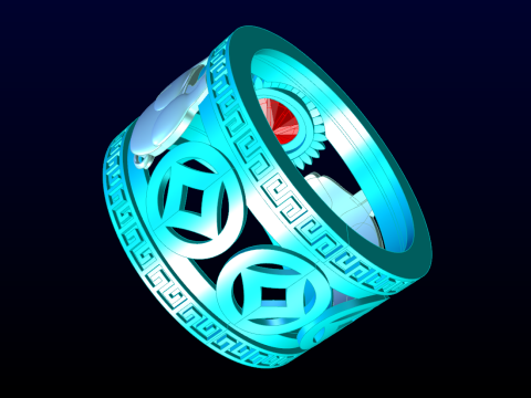 Anel Twin Pigs - Anel de porco - Anel de pedra oval - Anel masculino - N714 Modelo de Impressão 3D