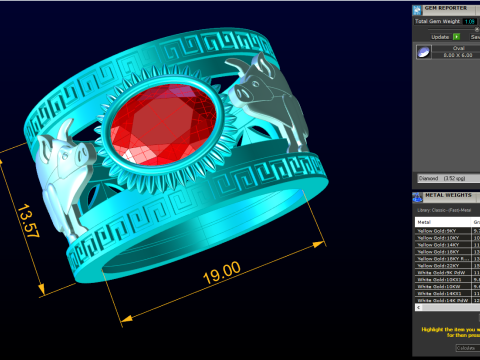 Anel Twin Pigs - Anel de porco - Anel de pedra oval - Anel masculino - N714 Modelo de Impressão 3D