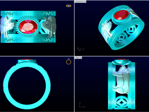 Anel Twin Pigs - Anel de porco - Anel de pedra oval - Anel masculino - N714 Modelo de Impressão 3D