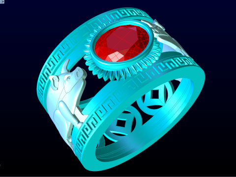 Anel Twin Pigs - Anel de porco - Anel de pedra oval - Anel masculino - N714 Modelo de Impressão 3D