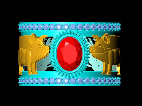 जुड़वां सुअर की अंगूठी - ओवल पत्थर की अंगूठी - पुरुषों की अंगूठी - N727 3D प्रिंट मॉडल