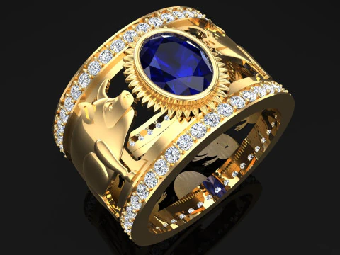 जुड़वां सुअर की अंगूठी - ओवल पत्थर की अंगूठी - पुरुषों की अंगूठी - N727 3D प्रिंट मॉडल