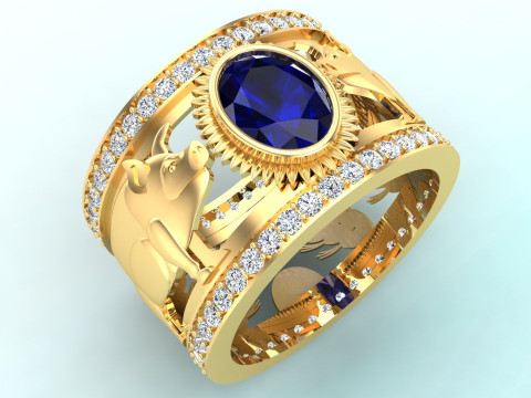 Anel de porco duplo - Anel de pedra oval - Anel masculino - N727 Modelo de Impressão 3D