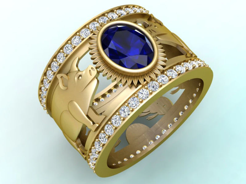 जुड़वां सुअर की अंगूठी - ओवल पत्थर की अंगूठी - पुरुषों की अंगूठी - N727 3D प्रिंट मॉडल .c4d .max .obj .3ds .fbx .stl .blend 