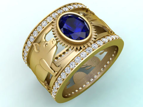 Twin pig ring - Oval stone ring - Mens ring - N727 3D Print Model