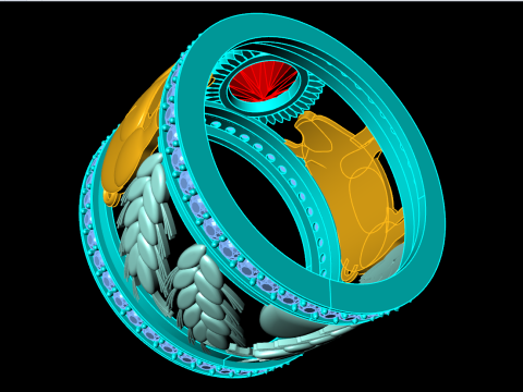 Anel de porco duplo - Anel de pedra oval - Anel masculino - N727 Modelo de Impressão 3D