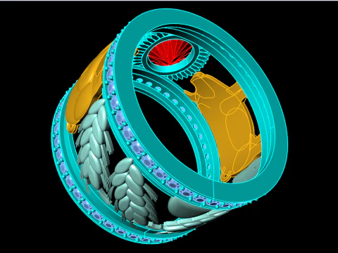 जुड़वां सुअर की अंगूठी - ओवल पत्थर की अंगूठी - पुरुषों की अंगूठी - N727 3D प्रिंट मॉडल