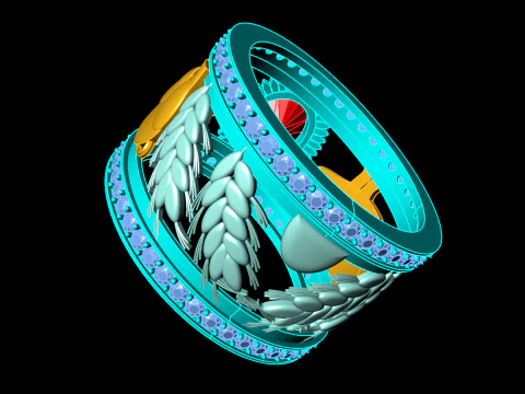 जुड़वां सुअर की अंगूठी - ओवल पत्थर की अंगूठी - पुरुषों की अंगूठी - N727 3D प्रिंट मॉडल