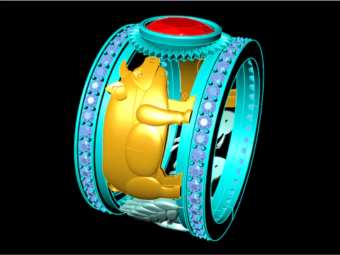 जुड़वां सुअर की अंगूठी - ओवल पत्थर की अंगूठी - पुरुषों की अंगूठी - N727 3D प्रिंट मॉडल