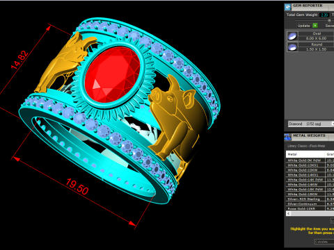 Anel de porco duplo - Anel de pedra oval - Anel masculino - N727 Modelo de Impressão 3D