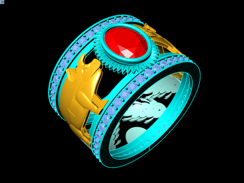 Anel de porco duplo - Anel de pedra oval - Anel masculino - N727 Modelo de Impressão 3D