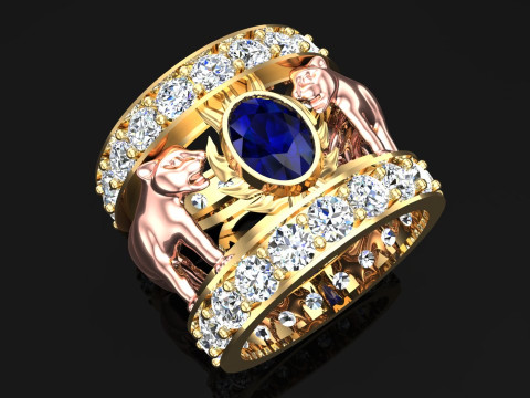 Anel leopardo g&ecirc;meo - Anel gato g&ecirc;meo - Anel de pedra oval - N608 Modelo de Impressão 3D