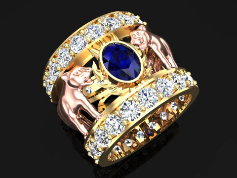 Anel leopardo gêmeo - Anel gato gêmeo - Anel de pedra oval - N608 Modelo de Impressão 3D