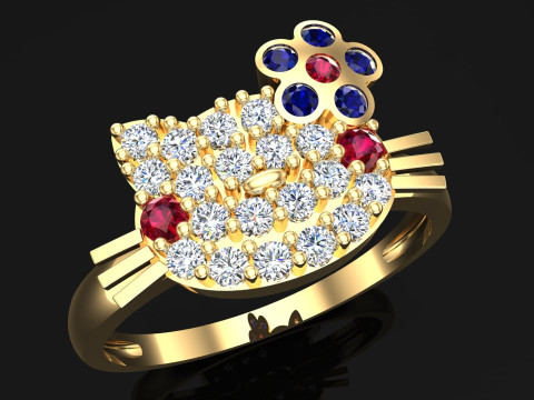 Anel Hello Kitty - Anel gato - Anel feminino - N162 Modelo de Impressão 3D