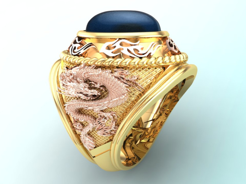 Dragon ring - Army ring - War ring - Oval stone ring - N1158 3D Print Model .c4d .max .obj .3ds .fbx .stl .blend 