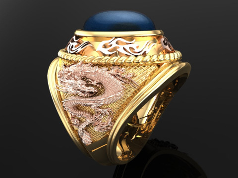 Dragon ring - Army ring - War ring - Oval stone ring - N1158 3D Print Model