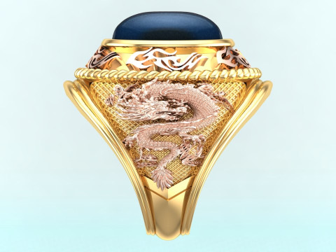 Dragon ring - Army ring - War ring - Oval stone ring - N1158 3D Print Model