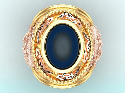 Dragon ring - Army ring - War ring - Oval stone ring - N1158 3D Print Model