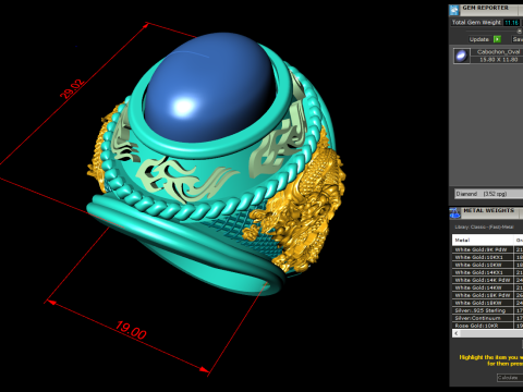 Dragon ring - Army ring - War ring - Oval stone ring - N1158 3D Print Model
