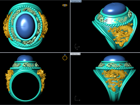 Dragon ring - Army ring - War ring - Oval stone ring - N1158 3D Print Model