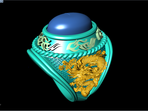 Dragon ring - Army ring - War ring - Oval stone ring - N1158 3D Print Model