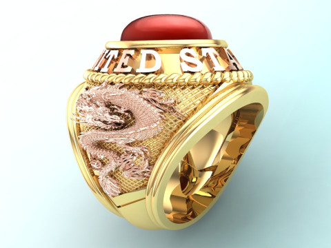Dragon ring - Army ring - War ring - Oval stone ring - N1158 3D Print Model