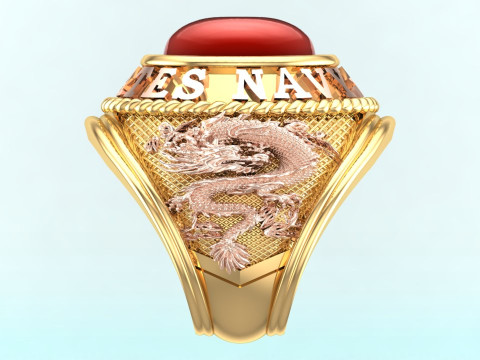 Dragon ring - Army ring - War ring - Oval stone ring - N1158 3D Print Model