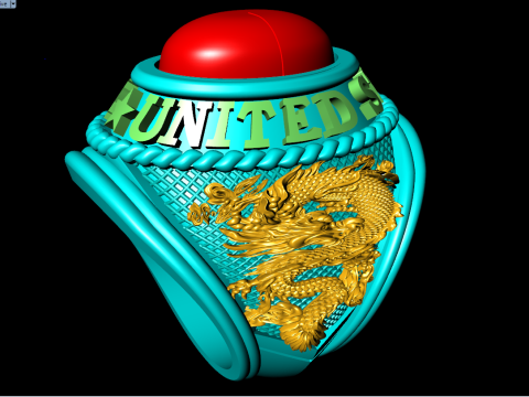 Dragon ring - Army ring - War ring - Oval stone ring - N1158 3D Print Model