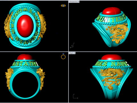 Dragon ring - Army ring - War ring - Oval stone ring - N1158 3D Print Model