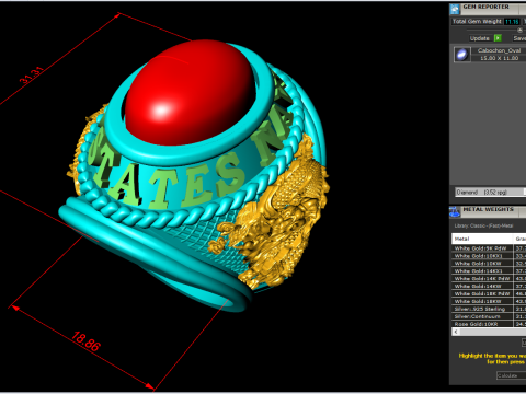 Dragon ring - Army ring - War ring - Oval stone ring - N1158 3D Print Model