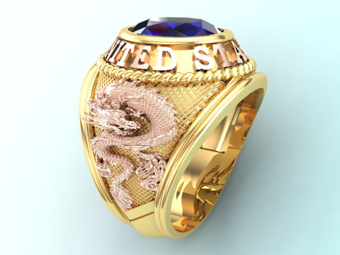 Cincin Naga - Cincin Tentara - Cincin Perang - Cincin Batu Oval - N500 Model Cetak 3D