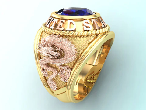 용반지 - 군반지 - 전쟁반지 - 타원형 돌반지 - N500 3D 프린트 모델