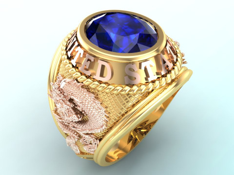 Dragon ring - Army ring - War ring - Oval stone ring - N500 3D Print Model