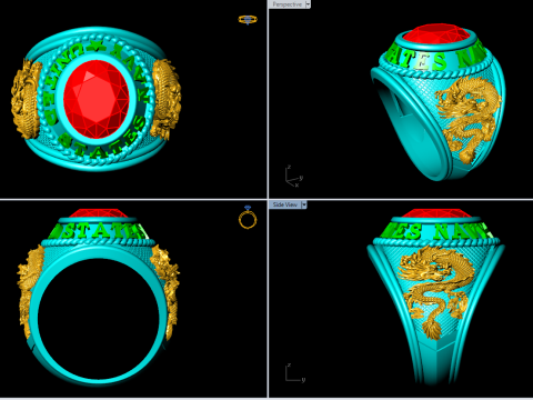 Dragon ring - Army ring - War ring - Oval stone ring - N500 3D Print Model