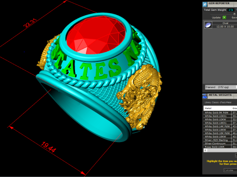Dragon ring - Army ring - War ring - Oval stone ring - N500 3D Print Model