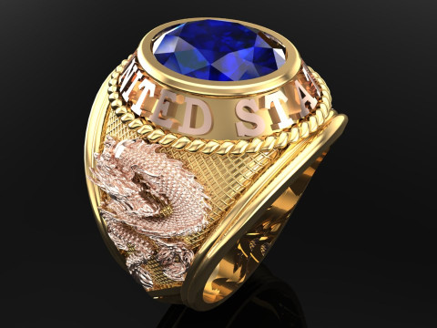 Dragon ring - Army ring - War ring - Oval stone ring - N500 3D Print Model