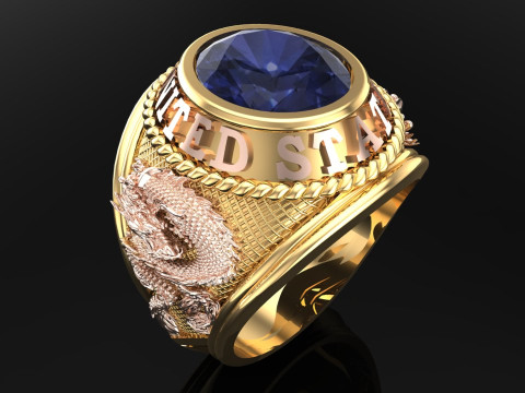 Dragon ring - Army ring - War ring - Oval stone ring - N500 3D Print Model