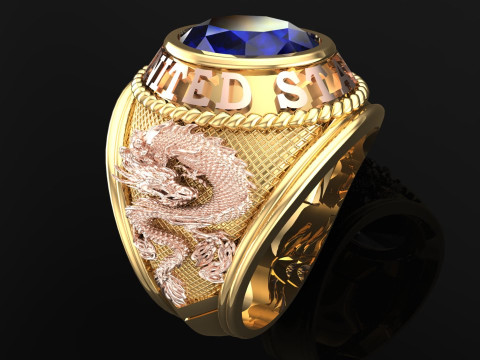 Dragon ring - Army ring - War ring - Oval stone ring - N500 3D Print Model