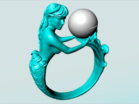 Mermaid ring - Mermaid pearl ring - Women ring - N737 3D Print Model