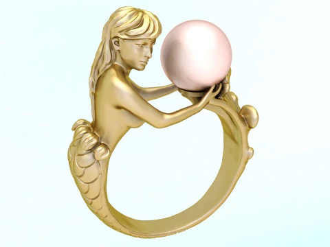 Mermaid ring - Mermaid pearl ring - Women ring - N737 3D Print Model