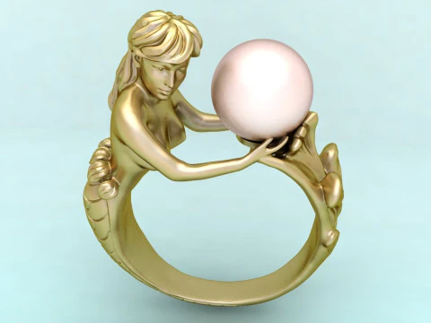Mermaid ring - Mermaid pearl ring - Women ring - N737 3D Print Model