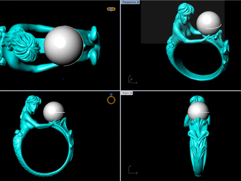 Mermaid ring - Mermaid pearl ring - Women ring - N737 3D Print Model