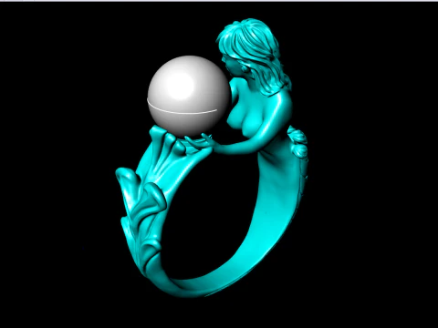 Mermaid ring - Mermaid pearl ring - Women ring - N737 3D Print Model