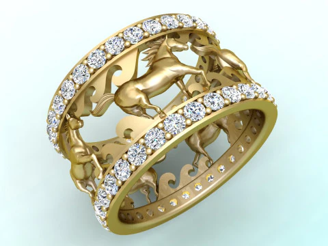 Anel de cavalo - Anel de cavalo masculino - Anel masculino - N036 Modelo de Impressão 3D