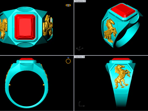 Двойное кольцо для лошадей - Кольцо для лошадей - Мужское кольцо - N5380 3D Принт Модель