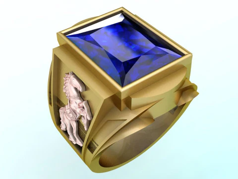 Horse ring - Rectangle stone ring - Mens ring - N5478 3D Print Model