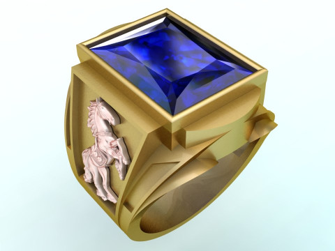 Horse ring - Rectangle stone ring - Mens ring - N5478 3D Print Model